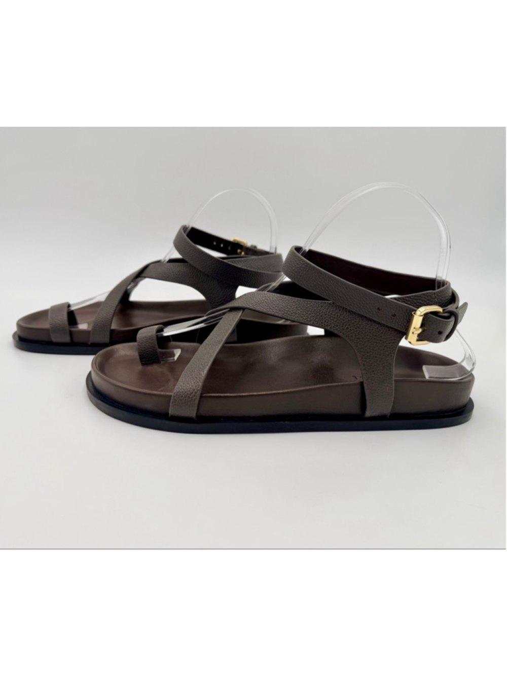 New Womens A.EMERY Jalen Slim Strappy Leather Flat Sandals Hazel Brown 7 7.5 38 - Picture 4 of 9